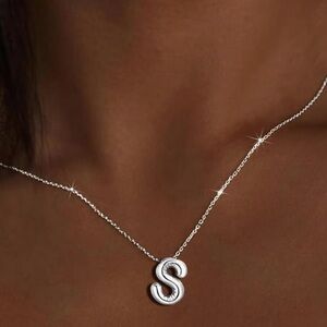 BRAND NEW, STILL IN THE PACKAGE Trendy Bubble Initial Charm and Necklace, “S”